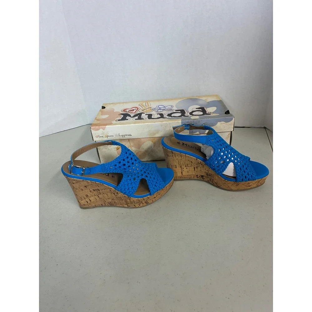 Mudd‎ Womens Electric Blue Woven Cork Wedge Sandals MDKNOLLBRIGHT Size 7.5  NEW